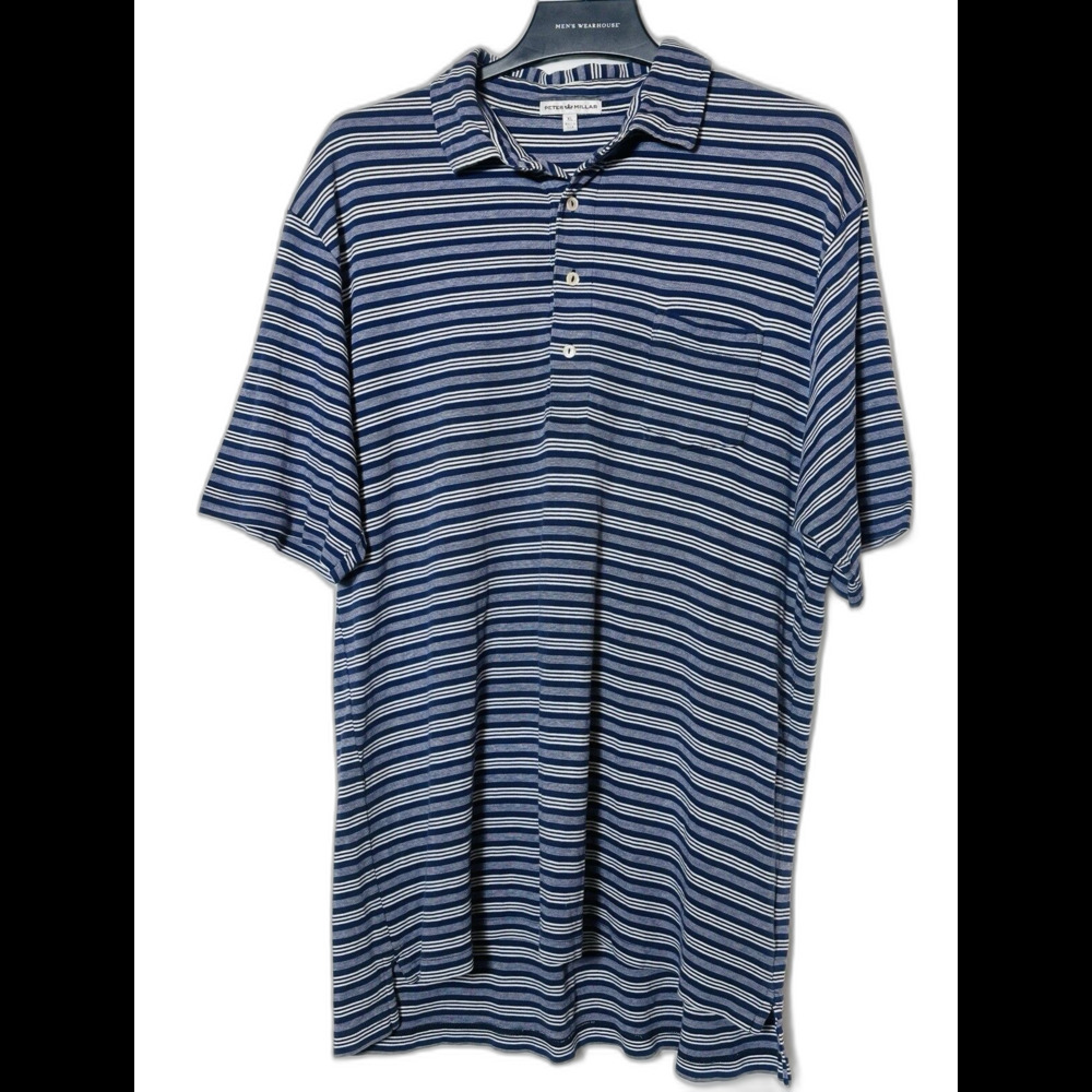 Peter Millar Navy Pinstripe Polo Golf Shirt Men’s XL Cotton